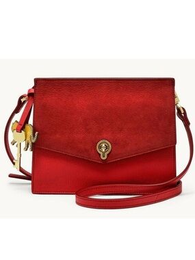 Fossil Stevie Small Crossbody Red Leather Key Charm Brass Hardware NWOT Classic